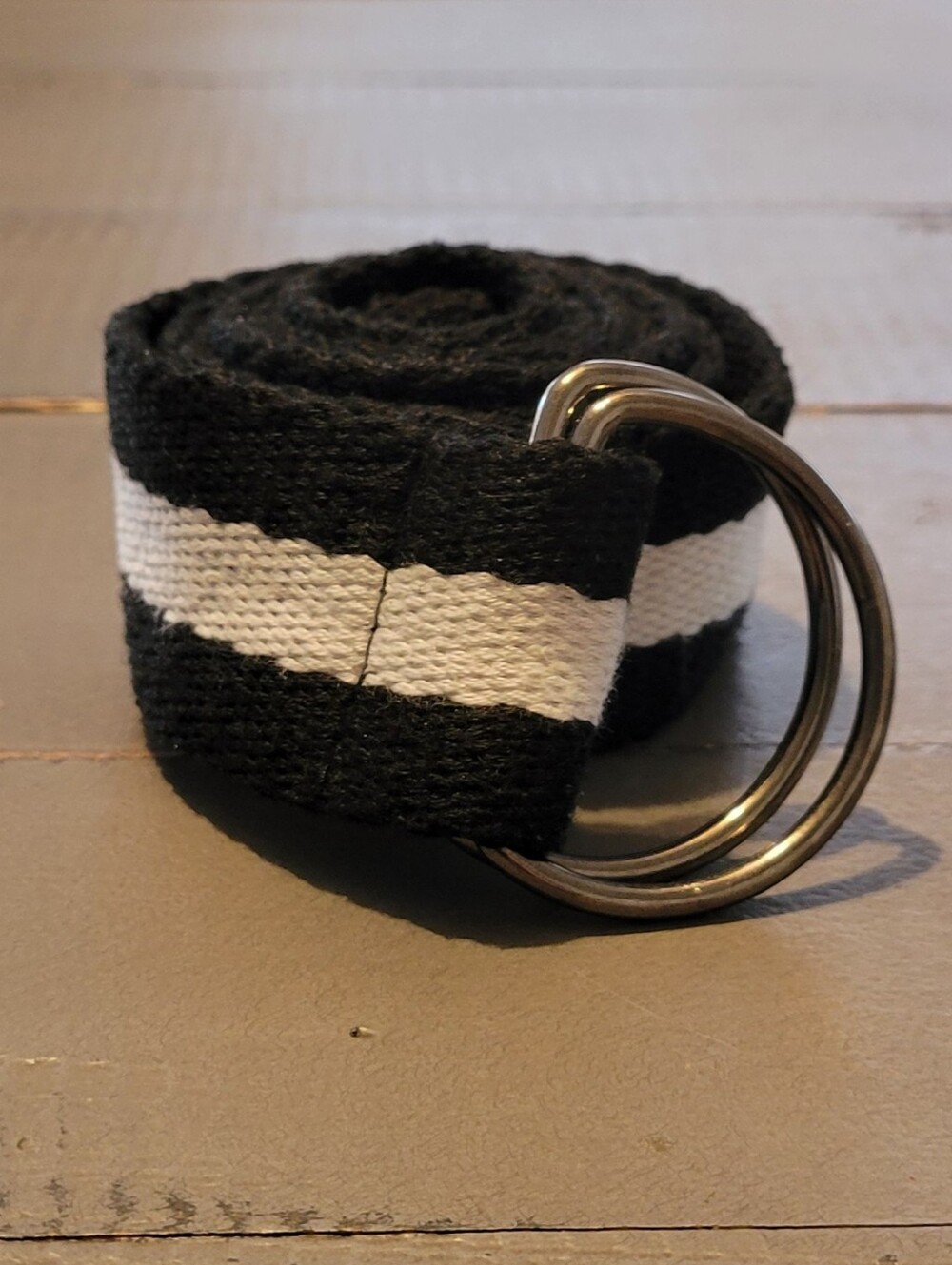 Black and White Stripe D-Ring Belt for Men